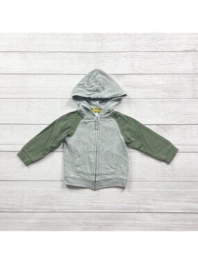 Old Navy Raglan Hoodie Gray Green Colorblock Full Zip Sweatshirt 18-24 Months